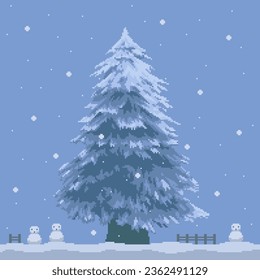pixel art of pine tree winter