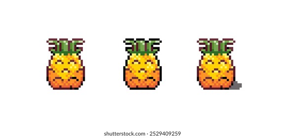 Pixel Art Pineapple Icon Vector Illustration. Tropical Exotic Fruit Graphic Isolated Sticker. Retro 8 Bit Red Pineapple for Video Game, Mobile, Web. Food Digital Element. Digital Art Asset
