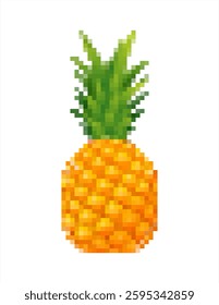 Pixel art of pineapple isolated on white background. Pixelated tropical fruit.