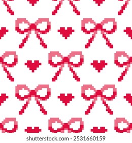 Pixel Art Pink Bow Seamless Pattern