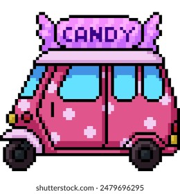 pixel art of pink candy car isolated background