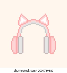 pixel art of pink cat ear headphone