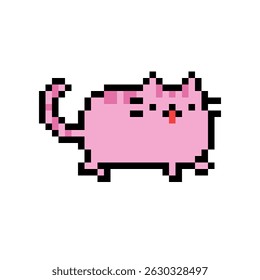 Pixel art pink cat walking pose isolated on white background