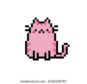 Pixel art rosa bonito gato sentado pose. pixel arte gato, animal de estimação, animal.
