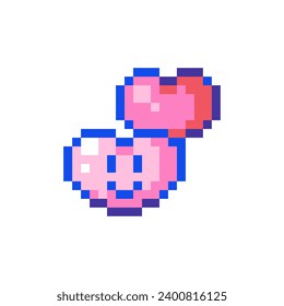 Pixel art Pink Cute Heart Emoji Icon. Vector Pixel 8bit Love Emoticon. 80s 90s Retro Game Decor For Valentine's Day. Pixelated Romantic Affection Heart Shape Sticker Illustration on white background.	