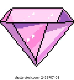 pixel art of pink diamond jewel isolated background