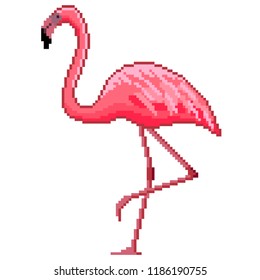 Pixel art pink flamingo detailed illustration isolated vector