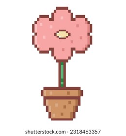 Pixel art pink flower detailed isolated vector.
