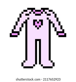 Pixel art palo de sueño infantil de pie rosa con símbolo cardíaco aislado en fondo blanco. Crecimiento de bebé para una chica. Moda infantil. Vieja escuela retro vintage de 90, tragaperras de 8 bits de 80, gráficos 2d de videojuegos.