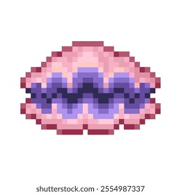 Pixel art of pink giant clam, shell, scallop with dark purple inside