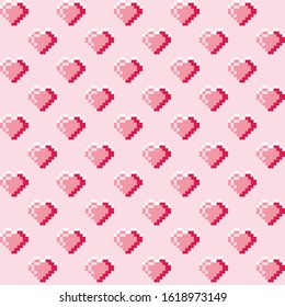 Pixel art pink hearts pattern background.Seamless background. Valentine day.