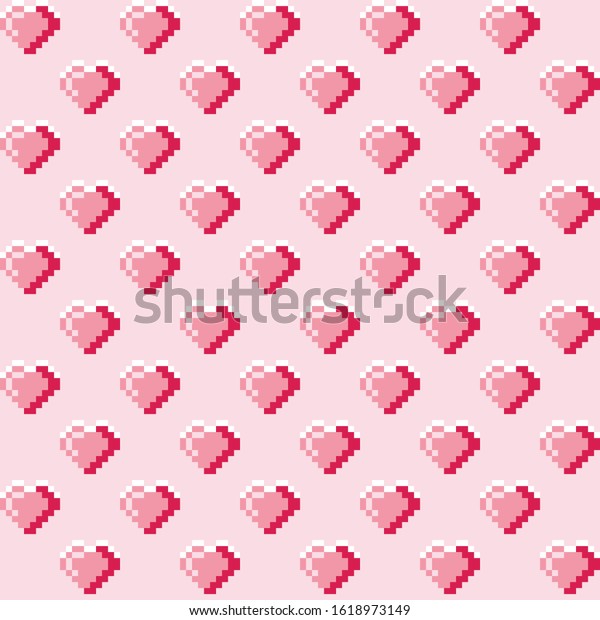 Pixel Art Pink Hearts Pattern Backgroundseamless Stock Vector (royalty 