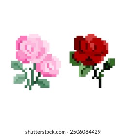 Pixel art of pink peony and red rose