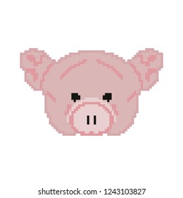 Pixel Art. Pink pig, the symbol of the new year, 2019