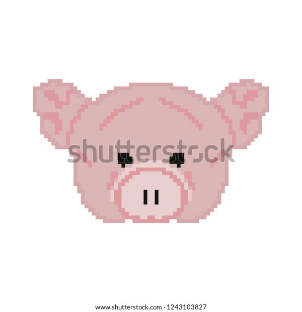 Pixel Art Pink Pig Symbol New Stock Vector (Royalty Free) 1243103827 ...