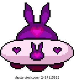 pixel art of pink rabbit ufo isolated background