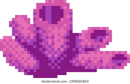Pixel art pink tubular coral. Coral 8-bit illustration for retro video game. Vector.