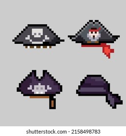 Pixel Art pirate bandana hat and sailor tricorn pixel hat set