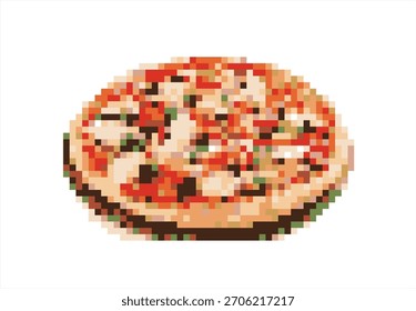Pixel Art Pizza. 8 bit. Game development, mobile app. Isolated vector illustration.	