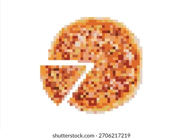 Pixel Art Pizza. 8 Bit. Spieleentwicklung, mobile App. Isolierte Vektorgrafik.	