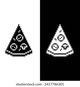 Vector de ícono de pizza de arte de píxeles. Icono de comida rápida plantilla de logotipo de empresa de 8 bits 
