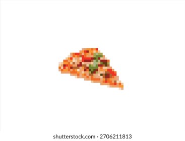 Pixel Art Rebanada de pizza. 8 bits. Desarrollo de juegos, App móvil. Ilustración vectorial aislada.	