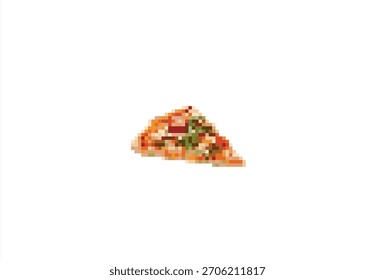 Pixel Art Pizza Slice. 8 bit. Game development, mobile app. Isolated vector illustration.	