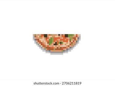 Pixel Art Rebanada de pizza. 8 bits. Desarrollo de juegos, App móvil. Ilustración vectorial aislada.	