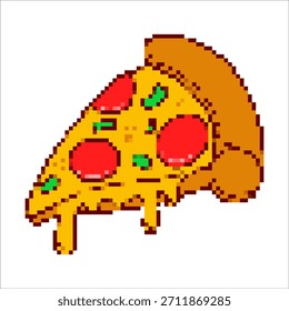 Pixel art pizza slice isolated on white background. Vector illustration