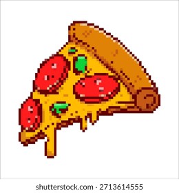 Pixel art pizza slice isolated on white background. Vector illustration
