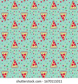Pixel art pizza texture pattern 
Vector illustration.Pixel pattern for wallpaper, web sites, wrapping paper, for fashion prints, fabric, design,for game platform.
