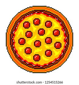 Pixel art pizza top view detailed illustration isolated vector