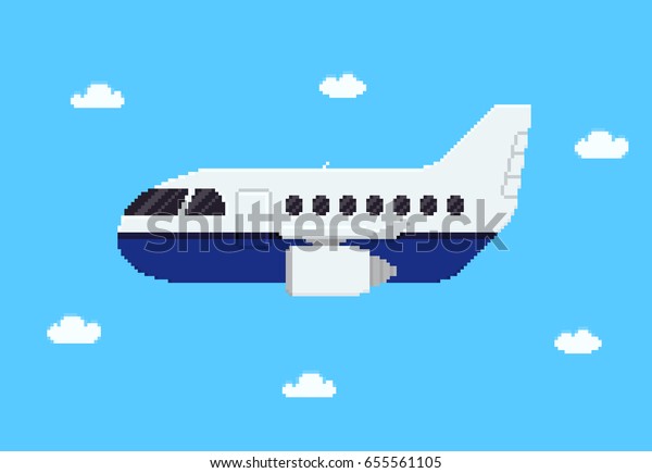 Pixel Art Plane Flying Sky Clouds Stock Vector (Royalty Free) 655561105