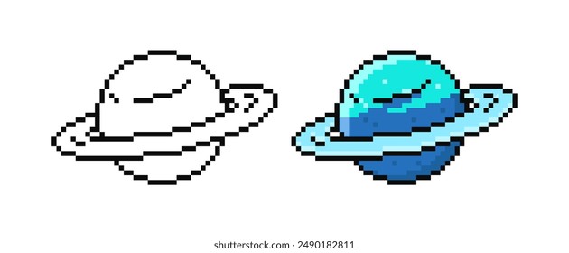 Pixel art planet in vector