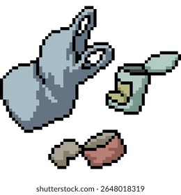 pixel art of plastic iron garbage junk isolated background