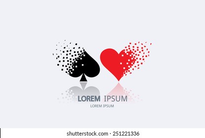 Pixel art playing card suit logo. Vector logotype design.