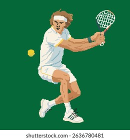 Pixelart, die Tennis spielt, Vektorgrafik auf isoliertem Hintergrund.
