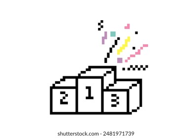 Pixel art podium for winners. Pixels pedestal. Sport podium. Mood of 90's aesthetics. 8-bit retro style vector illustration. White background