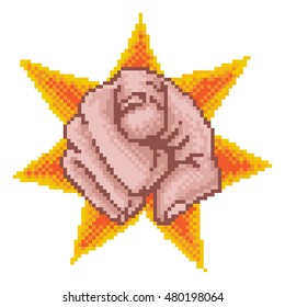 Pixel art pointing fist hand