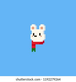 Pixel art polar bear head with christmas scarf