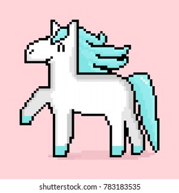 Pixel art pony isolated on pink background.