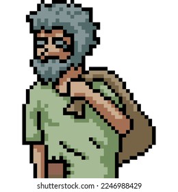 pixel art of poor homeless man