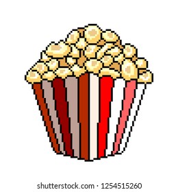 Pixel art popcorn detailed illustration isolated vector