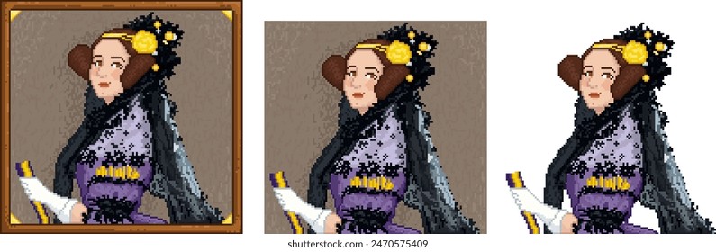 Pixel art portrait of Ada lovelace, considered the first woman programmer 