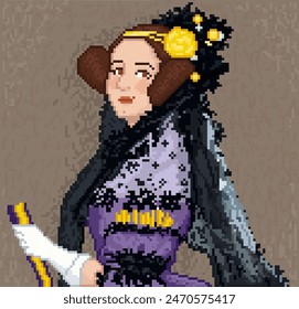 Retrato de arte en píxeles de Ada lovelace, considerada la primera mujer programadora 