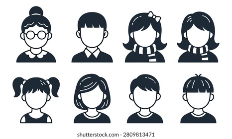 Pixel art portrait avatars of diverse boys and girls for digital profile use