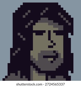 Pixel Art Porträt bärtigen Mann, Retro-8-Bit-Stil Charakter, für Spiel, Avatar, Profil-Symbol, UI-Element, Aufkleber, und Indie-Digital-Projekt.