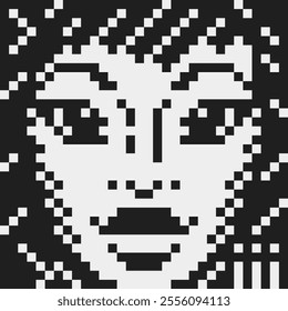 Pixel art portrait of cute girl, 8-bit, female character 80-s, avatar, cartoon vector icon, game user, web profile persons, people, social net portrait, fashion woman face.