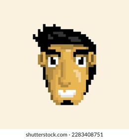 retrato de arte píxel usa pelo negro y piel marrón buena para tu proyecto.