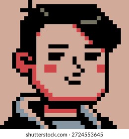 Pixel art portrait of young man with short dark hair and neutral expression retro 8-bit style character, avatar, profile icon, UI elements, sticker and indie digital project.